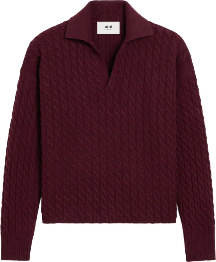 AMI Paris Cable-Knit Wool Polo Shirt