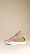 Thumbnail for your product : Burberry House Check and Suede High Top Trainers