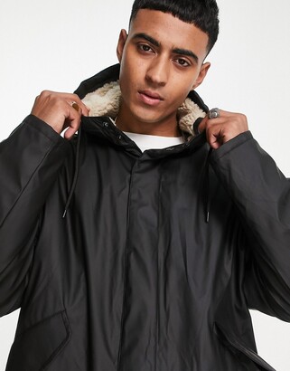 ASOS DESIGN rain jacket in black with borg lining - ShopStyle
