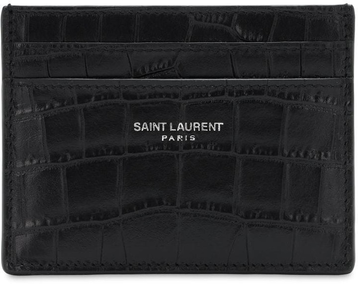 Saint Laurent Croc Embossed Leather Card Holder - ShopStyle Wallets