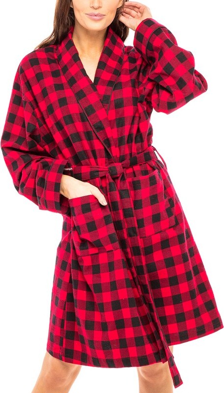 Alexander Del Rossa Women's Short Flannel Robe, Lightweight Cotton
