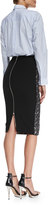 Thumbnail for your product : Victoria Beckham Menswear Striped Button-Back Shirt & High-Waist Floral Pencil Skirt