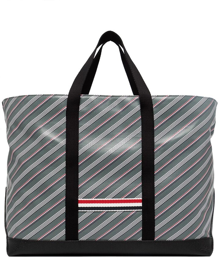 Thom Browne Striped Leather-Trim Tote Bag - ShopStyle