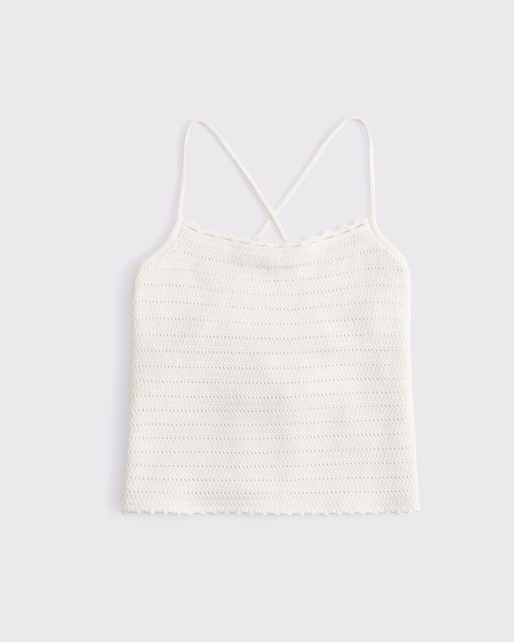 Abercrombie & Fitch Women's Crochet-Style Tie-Back Tank in Cream - Size L