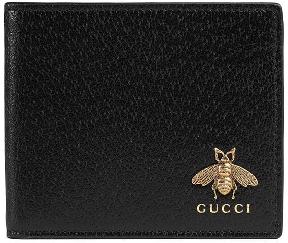 Authentic GUCCI Money Bill Clip Gold Bee Black Leather Made In Italy with  Case