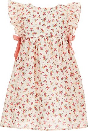 Popatu Little Girls Flutter Sleeves Floral Print Side Bow Dress