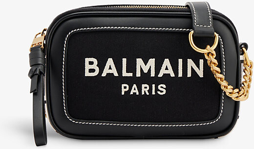 Balmain Woman's B-army Chain Monogram Jacquard Fabric Crossbody Bag In  Black