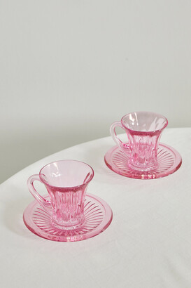Luisa Beccaria Set Of Two Glass Tea Cups And Saucers - Pink