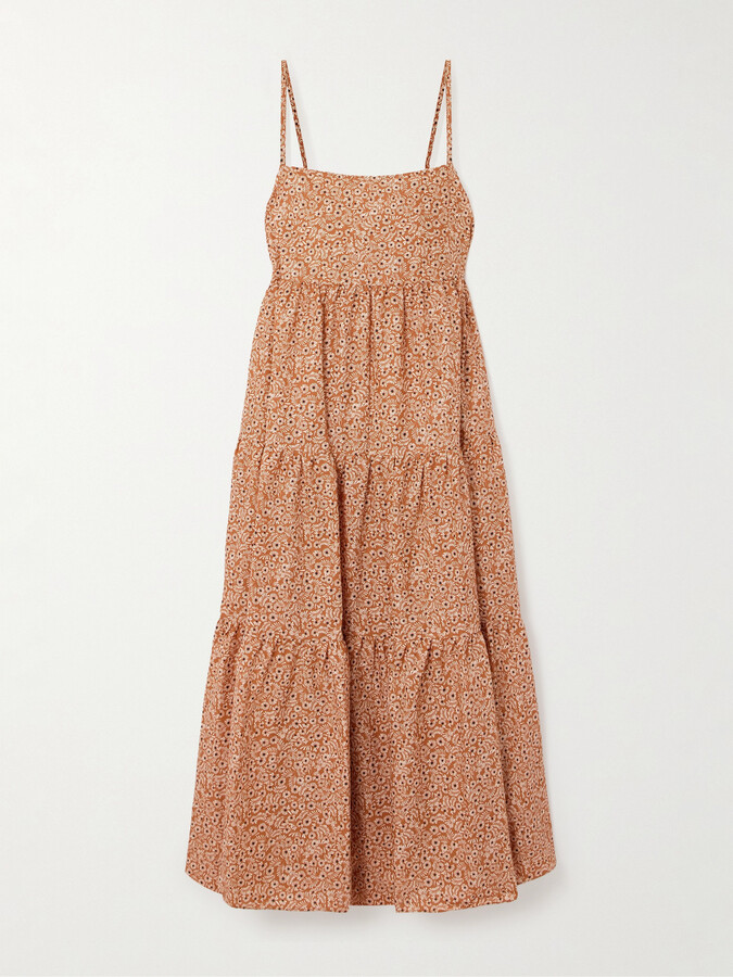 Matteau Tiered Floral-print Organic Cotton Maxi Dress - Orange