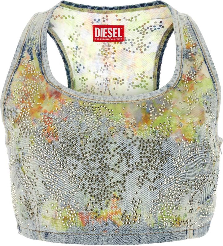 Diesel Embellished Denim De-detop-fse Crop-top