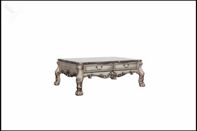 Astoria Grand Dresden Vintage Bone White Finish Coffee Table With Spacious Drawers And Intricate Floral Motifs Perfect For Elegant Living Rooms