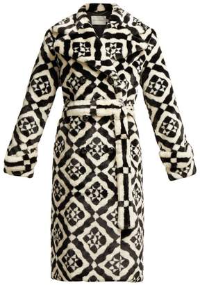 Mary Katrantzou Stokes Double Breasted Geometric Faux Fur Coat - Womens - Black White