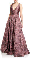 Thumbnail for your product : Badgley Mischka Deep V-Neck Sleeveless Brocade Ball Gown