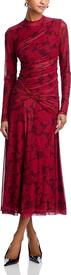 WAYF Selene Ruched Long Sleeve Dress