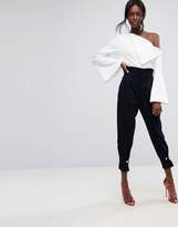 Thumbnail for your product : ASOS Design High Waisted Denim Trousers With Cinch Hem