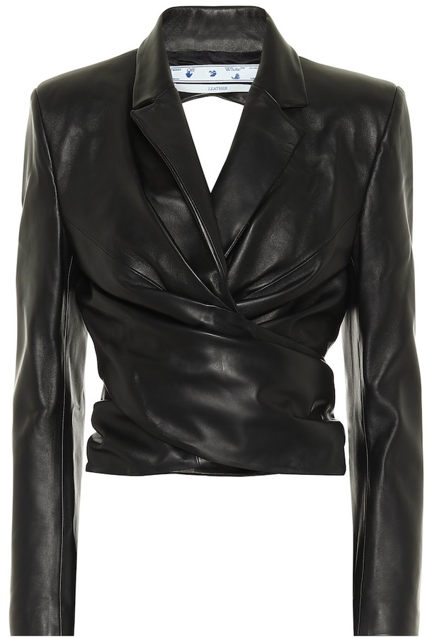 cropped white leather jacket