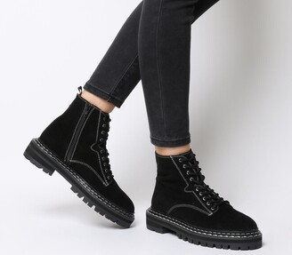 Office Alphabet Double Rand Lace Up Boots Black Suede