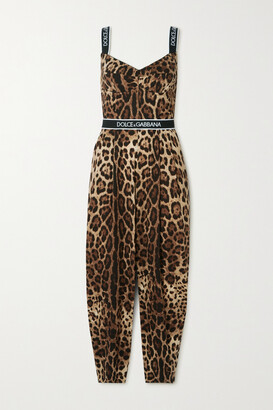 Dolce & Gabbana - Diva Leopard-print Silk-blend Jumpsuit - Brown