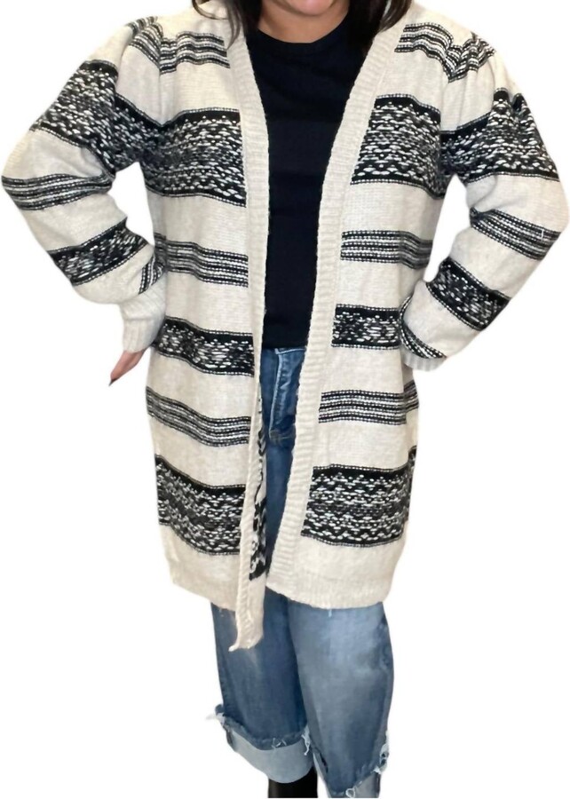 SALTWATER LUXE Marsha Patterned Open Cardigan In Cream/black