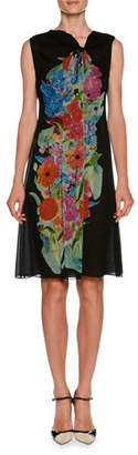 Giorgio Armani Sleeveless A-Line Silk Chiffon Dress w/ Floral-Print
