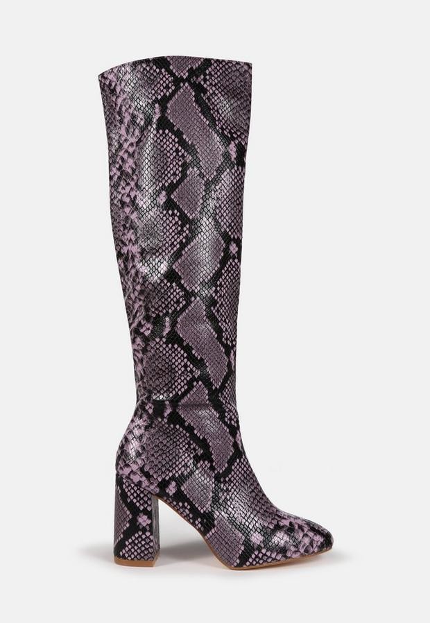 Missguided Pink Snake Knee High Mid Heel Boots ShopStyle