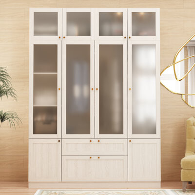 Latitude Run Strong Storage 4-Door Wardrobe With 2-Top Cabinet