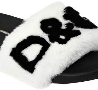 Dolce & Gabbana 20mm Rabbit Fur Logo Slide Sandals