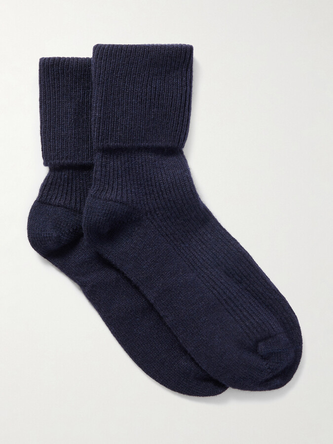 Johnstons of Elgin - Ribbed Cashmere Socks - Blue