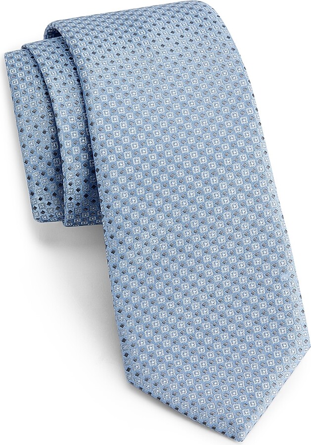 Emporio Armani Men's Geometric Silk & Cotton Tie - Light Blue