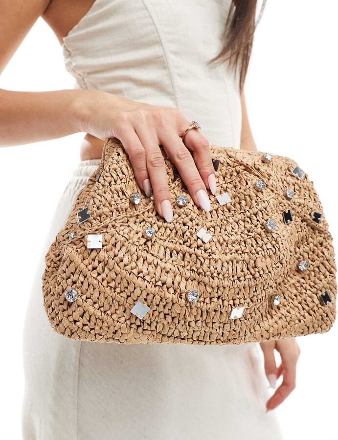 Diamante Asos Silver Clutch Bag ASOS DESIGN Straw Clutch Bag With