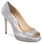 Thumbnail for your product : Jimmy Choo Luna 100 Leather & Glitter Peep Toe Pumps