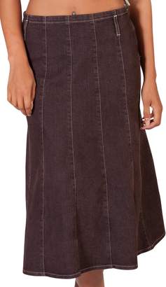Regular Denim Calf Length Denim Skirt Womens Charcoal Flared Fashion Panel Skirt (92BRN)