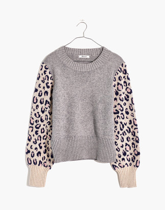 Madewell Leopard-Sleeve Tensley Pullover Sweater in Cotton-Merino Yarn
