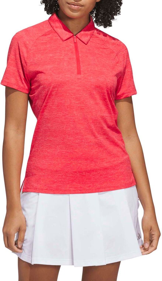adidas Women's Ultimate365 Heathered Twistknit Short Sleeve Golf Polo, XS, Pure Ruby/Powder Coral