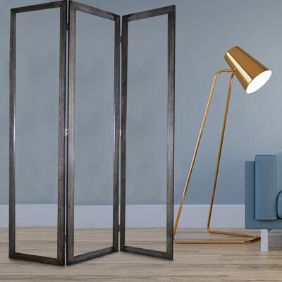 Screen Gems 3 Panel Wooden Foldable Mirror Encasing Room Divider, White And Silver