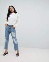 Thumbnail for your product : ASOS Petite Original Mom Jean In Phoebe Wash With Rips And Stepped Hem