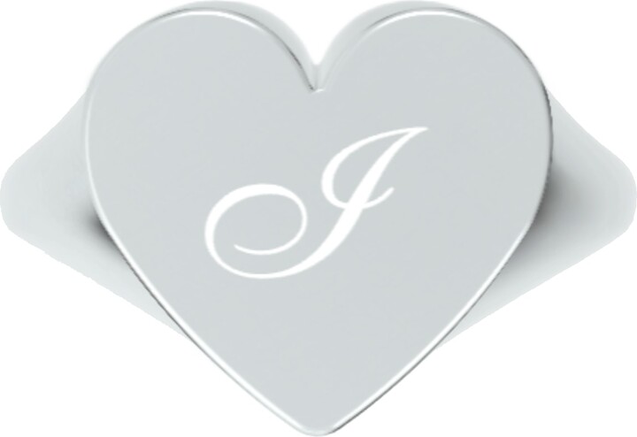 Unaloe Custom Heart Shaped Chevalier Ring In Sterling Silver With -I- Initial
