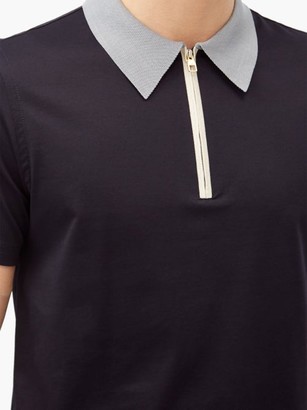 Dunhill Zip-collar Mercerised-cotton Polo Shirt - Navy