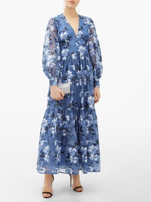 Erdem Tabetha Floral-embroidered Silk-organza Gown - Blue