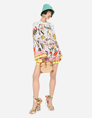 Dolce & Gabbana Short Charmeuse Dress With Bel Paese Print