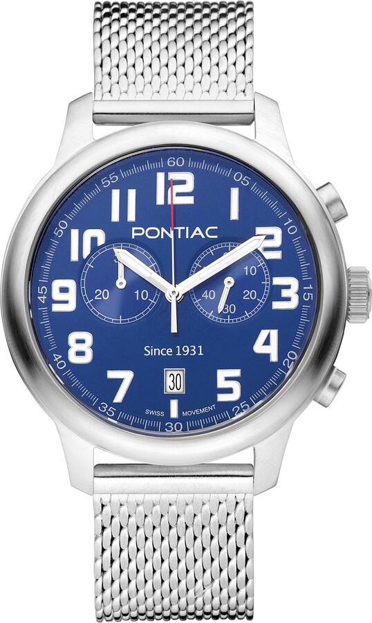 Pontiac Men's Chronograph Swiss Quartz Watch with Stainless Steel Strap