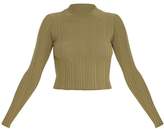 Thumbnail for your product : PrettyLittleThing Khaki High Neck Knitted Rib Top