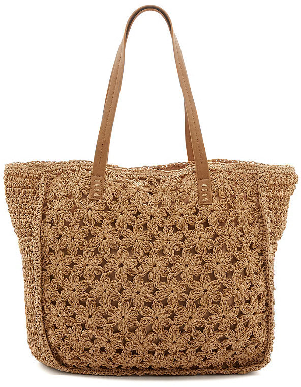 Straw Studios Woven Straw Floral Crochet Beach Tote - ShopStyle
