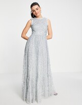 Thumbnail for your product : Maya all over embellished maxi dress with lace top in ice blue