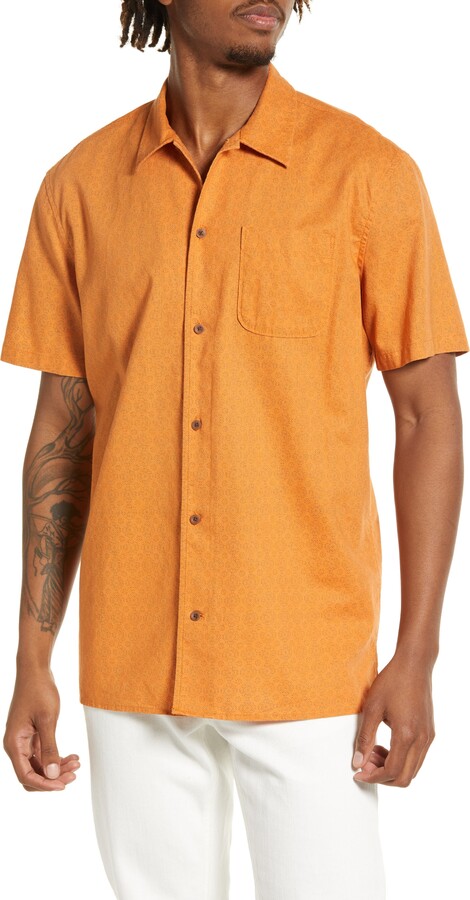 Kleding Herenkleding Overhemden & T-shirts Oxfords & Buttondowns Men's Orange Striped & Floral Short Sleeve Button Down Shirt 
