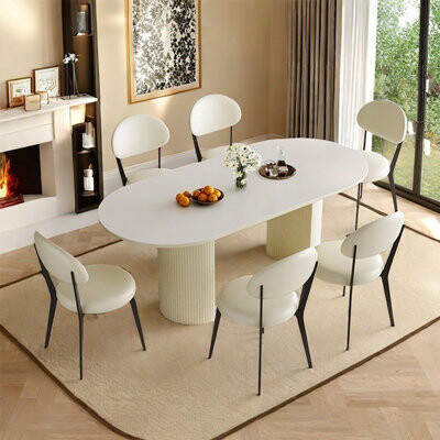 Pakloer Minimalist cream style oval dining table set
