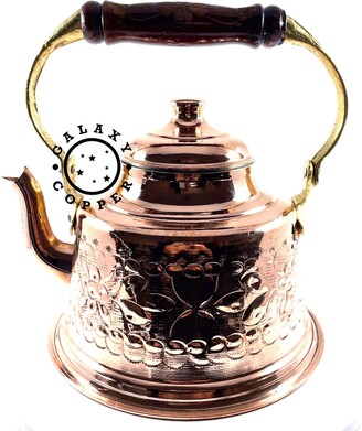 BonJour Tea Stainless Steel and Copper-Base Gooseneck  Teapot/Teakettle/Stovetop Kettle, 2 Quart, Silver