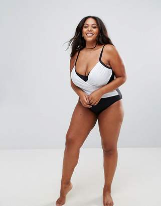 ASOS Curve Supportive Mono Wrap Front Panel Swimsuit