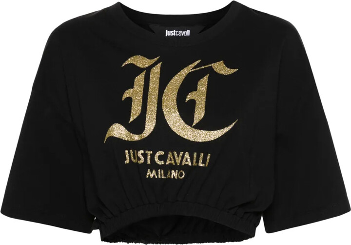 Just Cavalli Logo-Print Cotton Crop Top