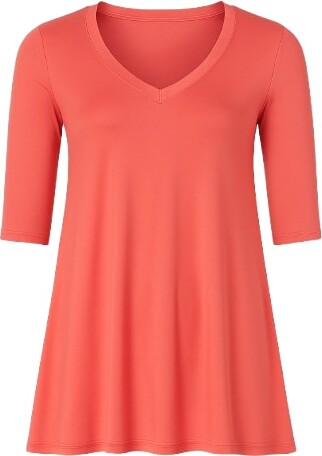 Conquista Red V Neck Top With Crepe Detail